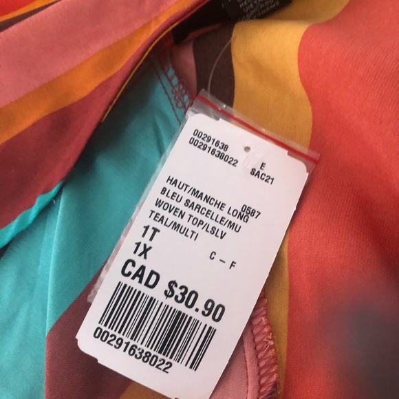 Colourful Striped cropped Forever 21 long-sleeve blouse with open tie back - Picture 7 of 7